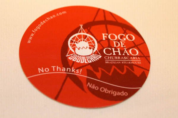 dual-sided dining card Fogo de Chao